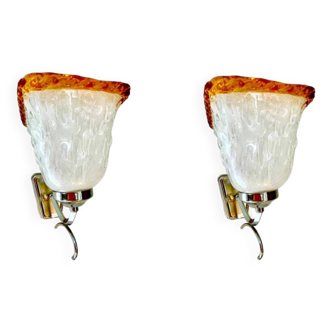 Mazzega pair of murano glass wall lights, Italy 1970