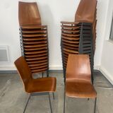 Set of 33 stackable wooden chairs 70s, origin Germany.