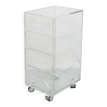 Acrylic rolling table with four drawers, Spage Age 1970s