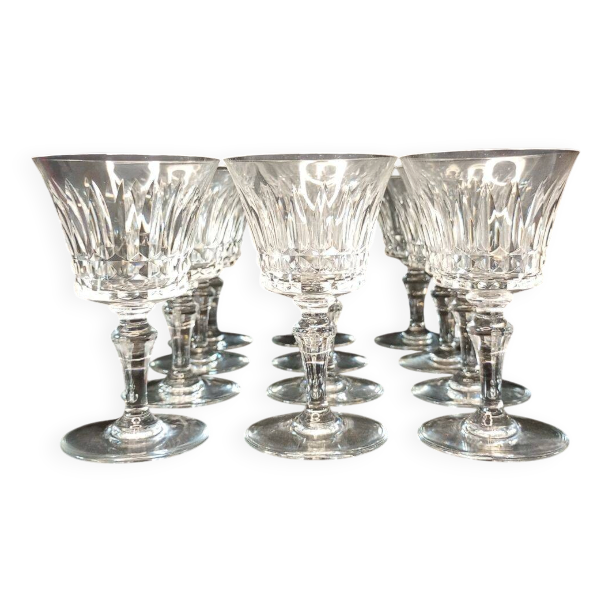 Set of 12 Baccarat Piccadilly Cut Crystal Red Wine Goblets