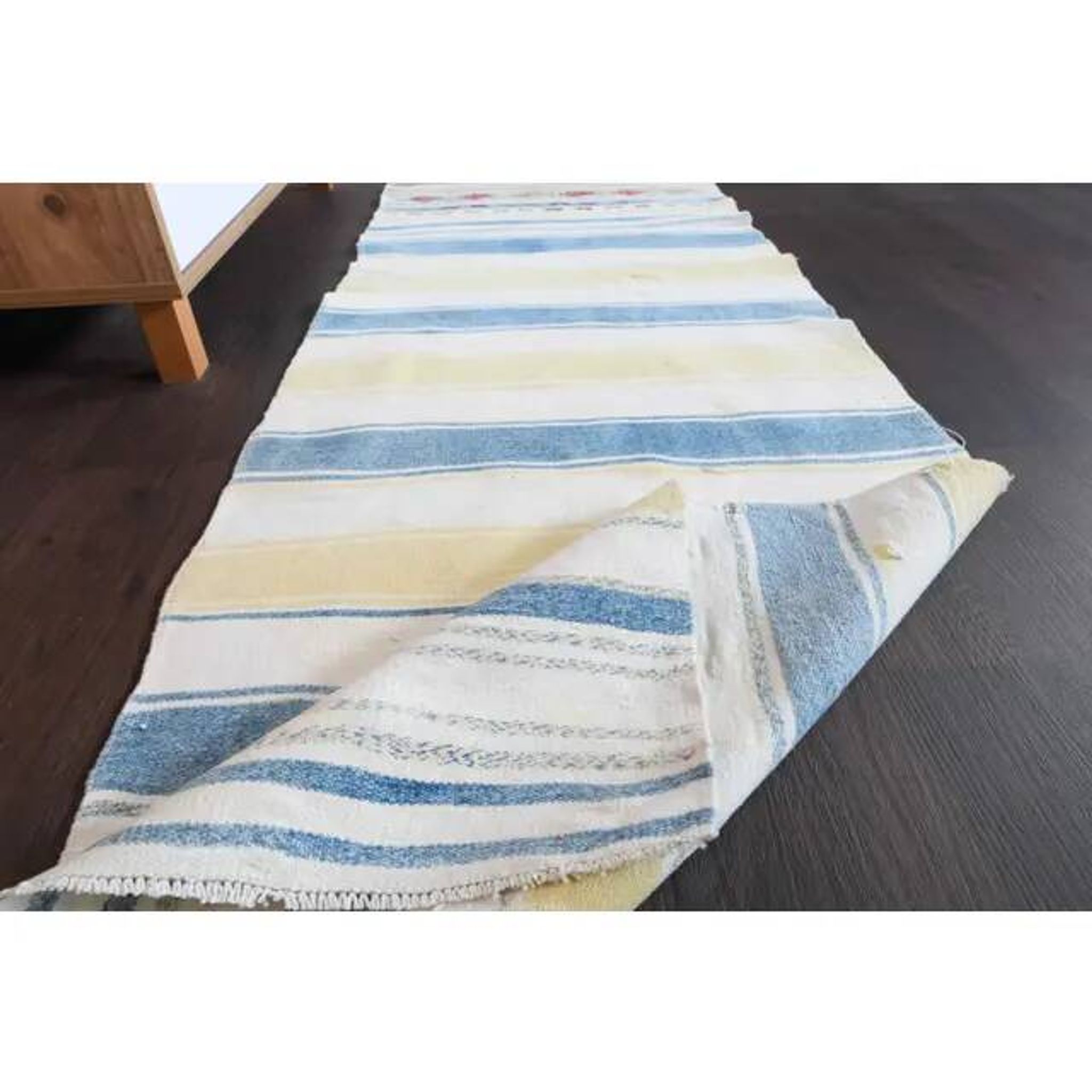 1970s Vintage Turkish Hand-Knotted Wool Cotton White Runner Rug 66x288