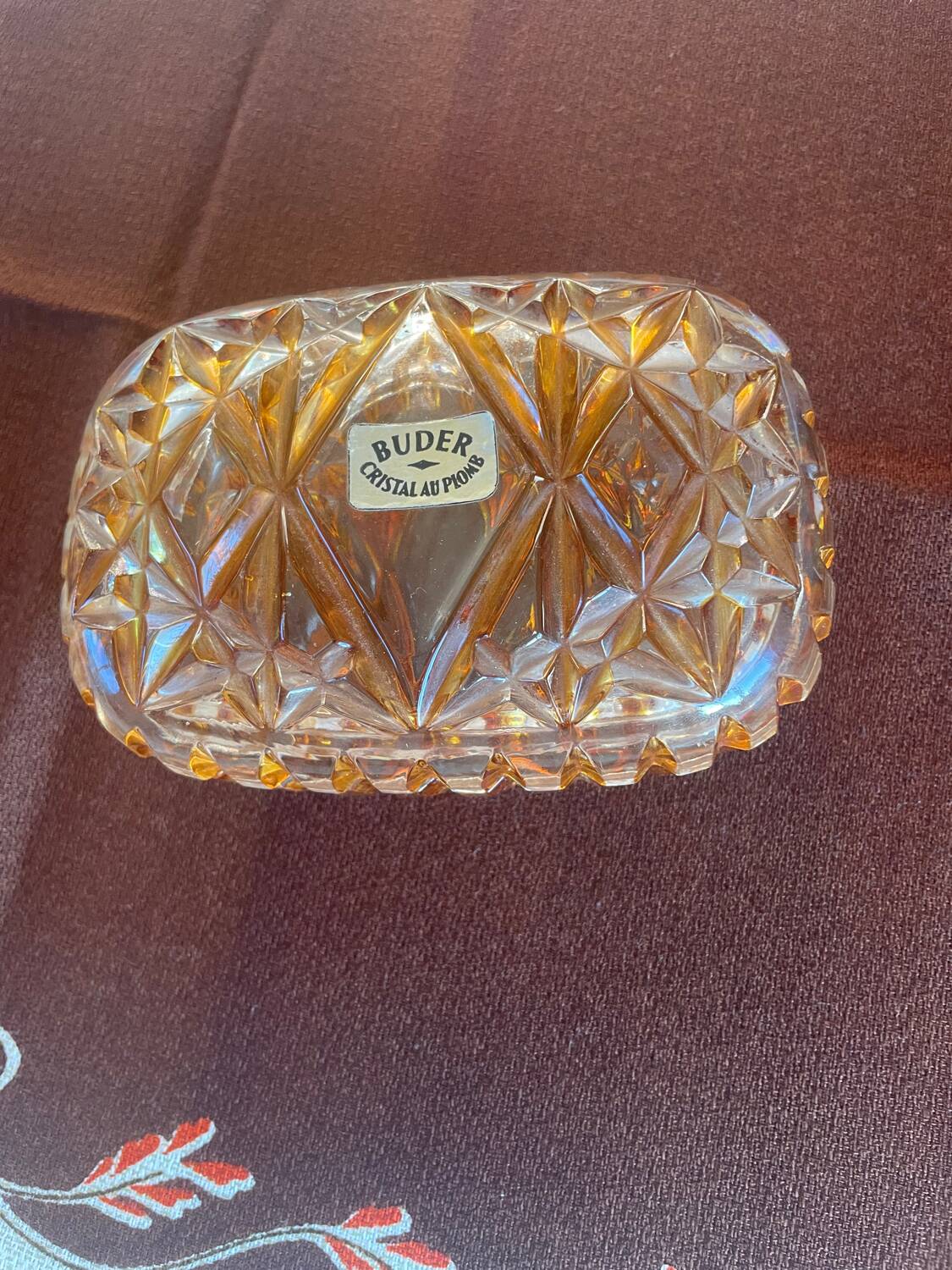 Boîte vintage en cristal ambré Buder