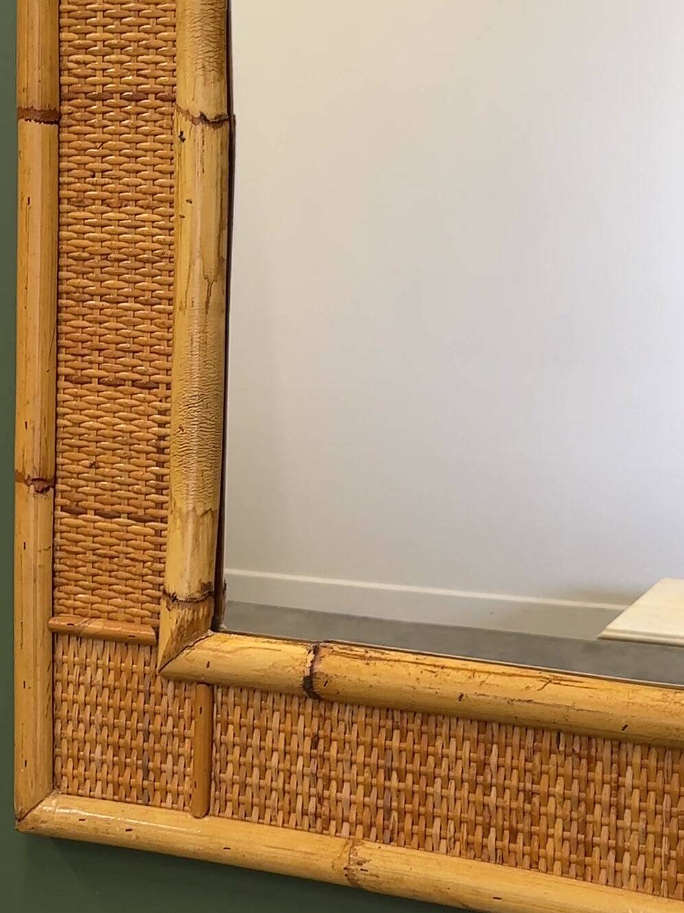 Vintage mid-century bamboo and rattan mirror by Dal Vera, Italy 1970s.