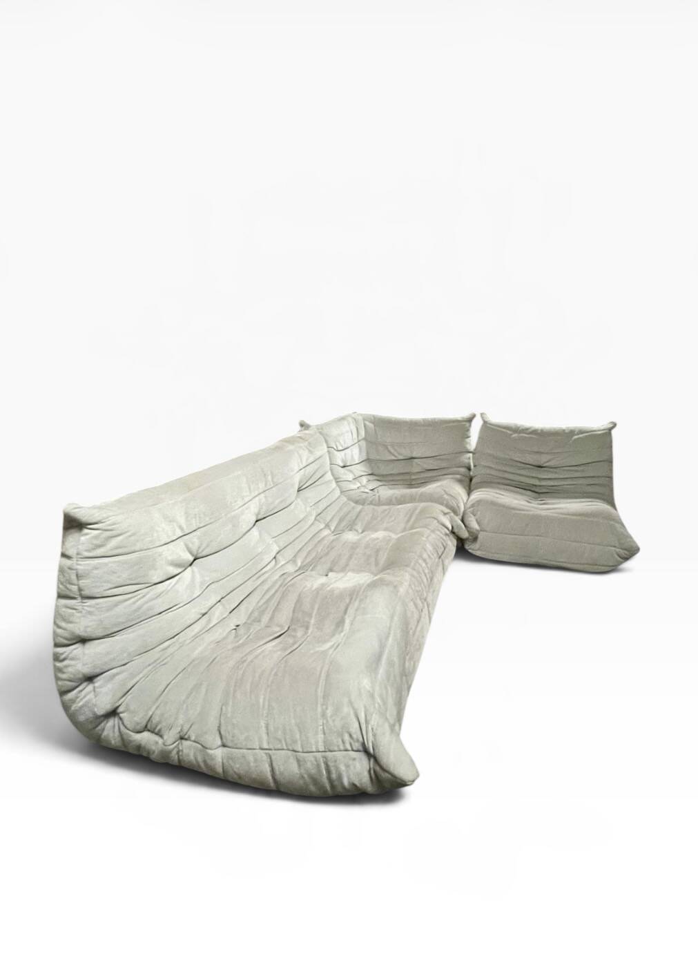 Modular Togo sofa in greige velvet by Ducaroy, Ligne Roset.