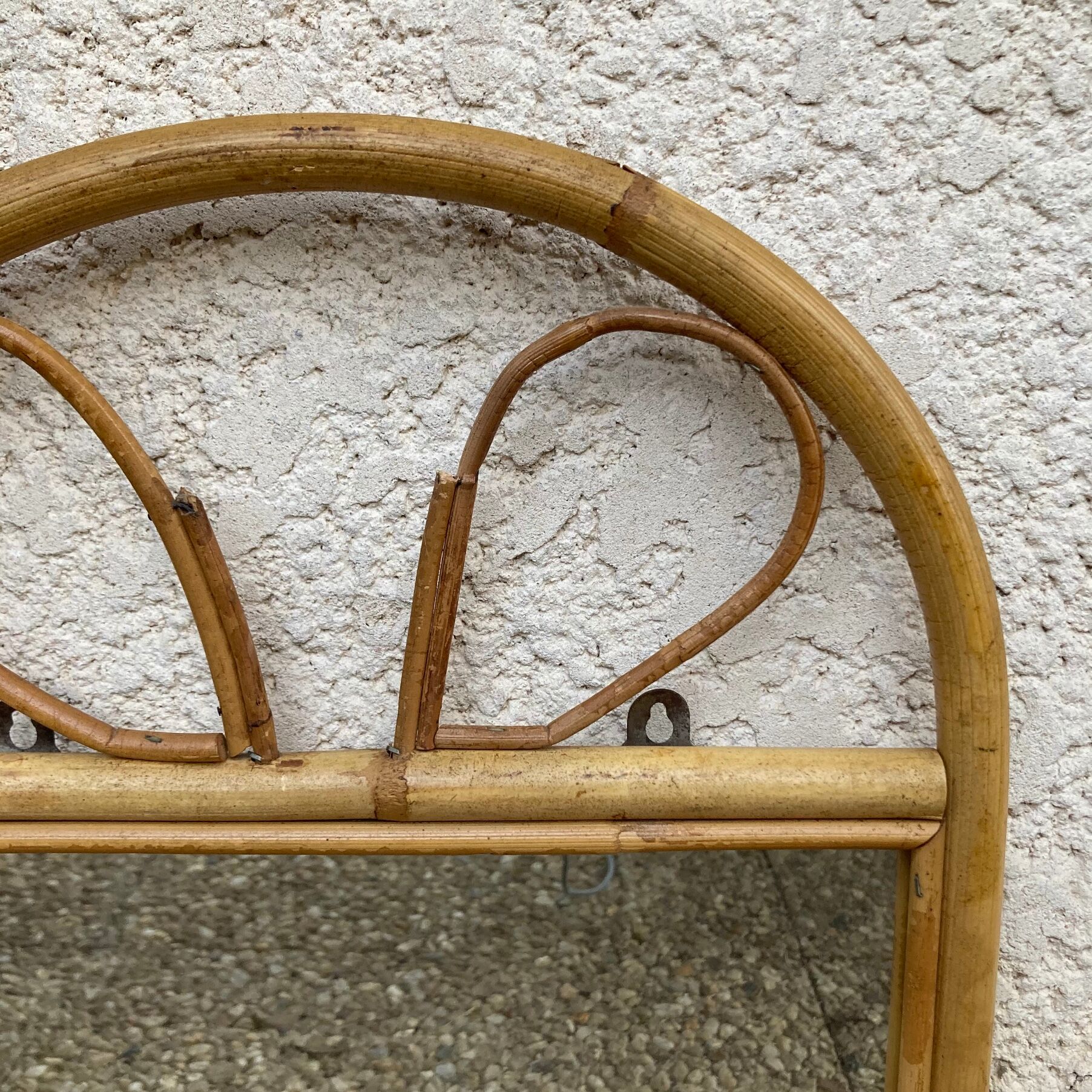 Vintage rattan wall shelf with mirror