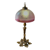lampe bronze et  abat jour  verre teinté & gravé à l'acide / Art Nouveau , produit d epoque