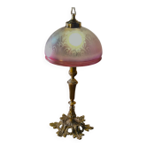 lampe bronze et  abat jour  verre teinté & gravé à l'acide / Art Nouveau , produit d epoque