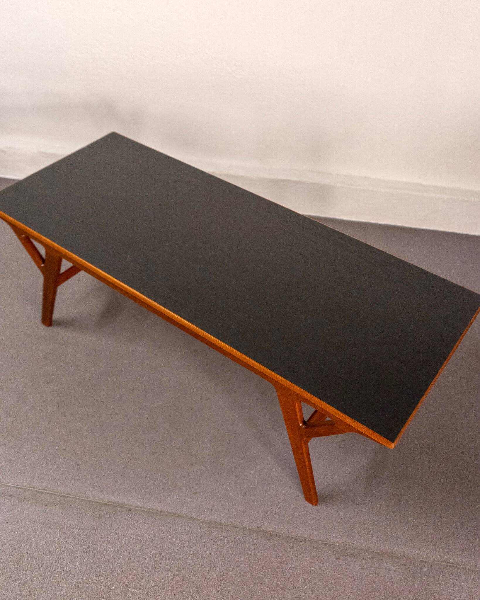 Mid Century Scandinavian Coffee Table in Teak and Black Enameled
