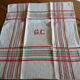 Old tablecloth 1920/1930 linen beige diamonds and red and green stripes + towels