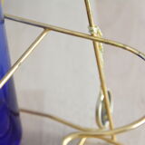 Set of 6 coloured glasses with brass base/basket
