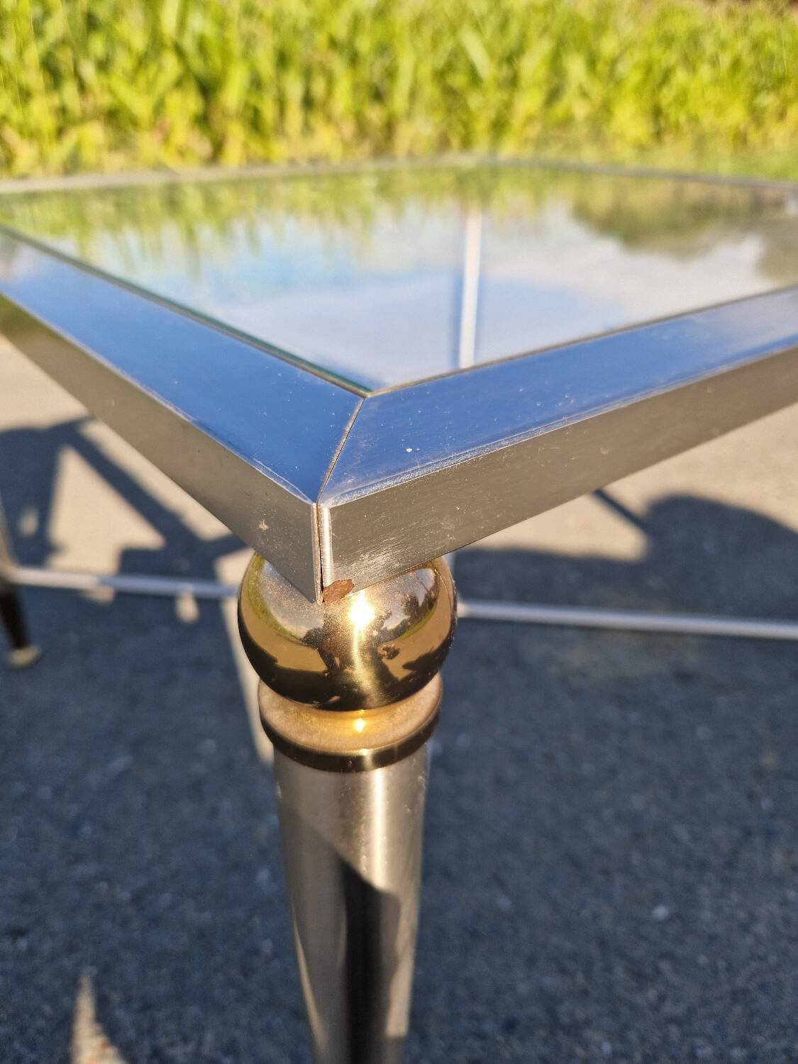 Vintage brushed steel and brass side table, 1970