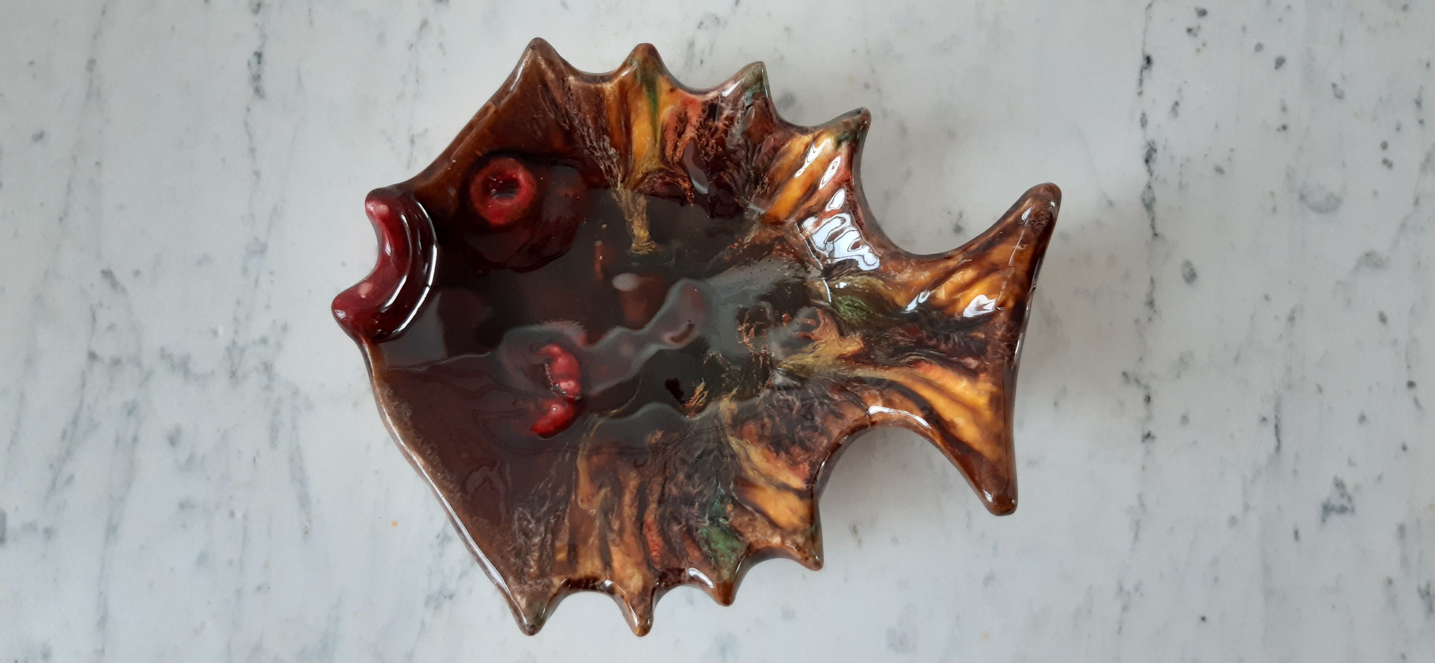 Empty ceramic fish bag Vallauris 70s