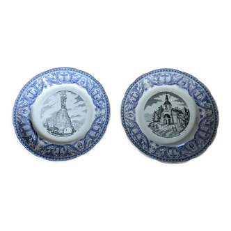 Pair of talking plates Opaques of Sarreguemines French pilgrimages