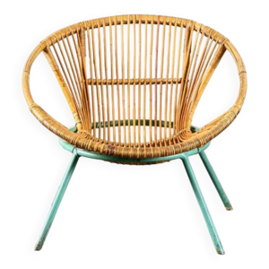 Fauteuil en rotin pieds - vert