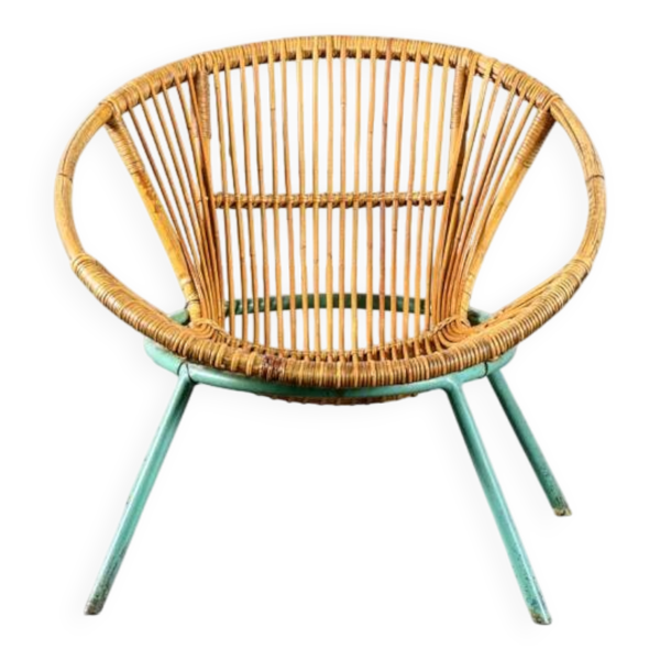 Fauteuil en rotin pieds métal vert — Beyit