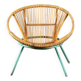 Fauteuil en rotin pieds métal vert