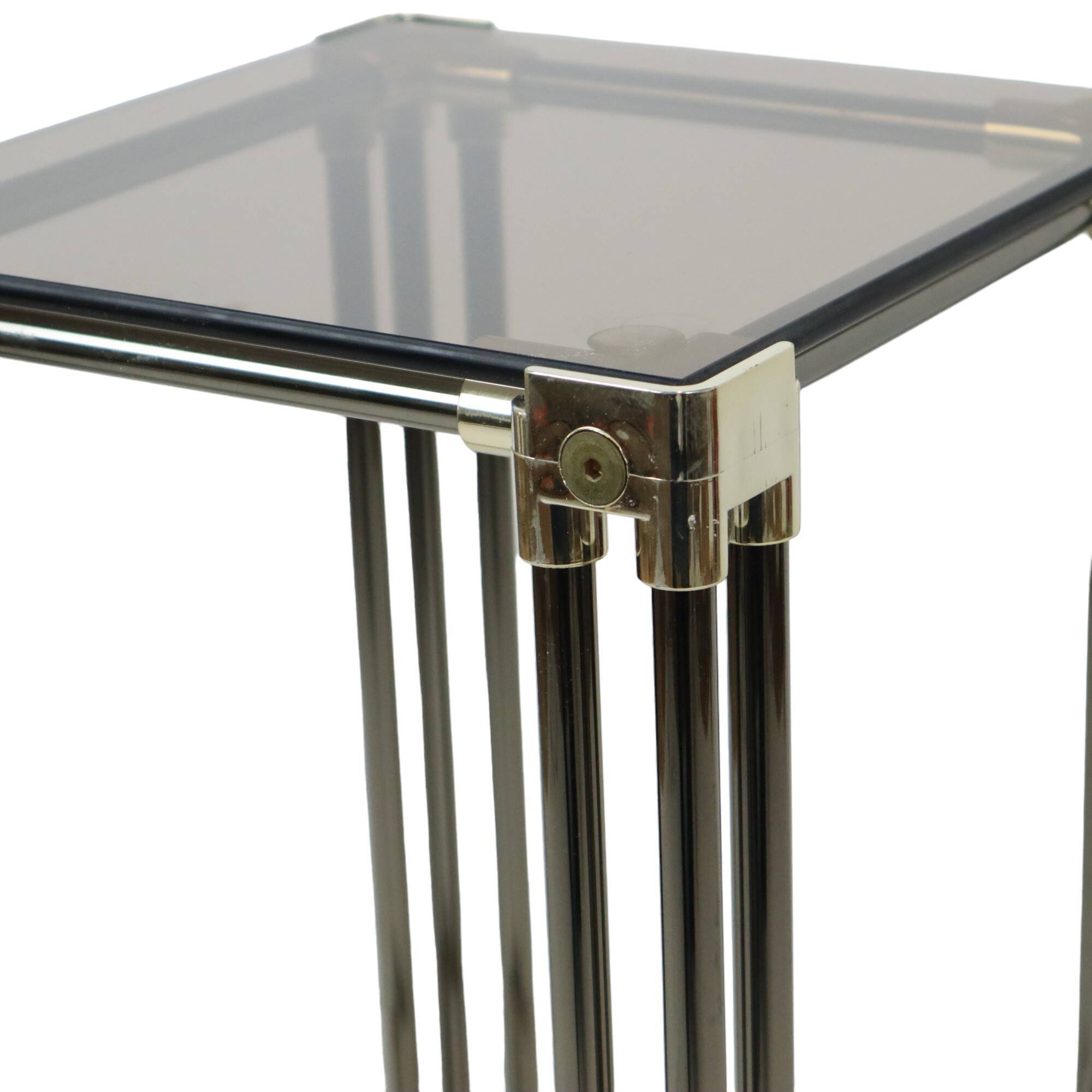 Hollywood Regency Side Table Plant Table Smoked Glass Chrome 1970s