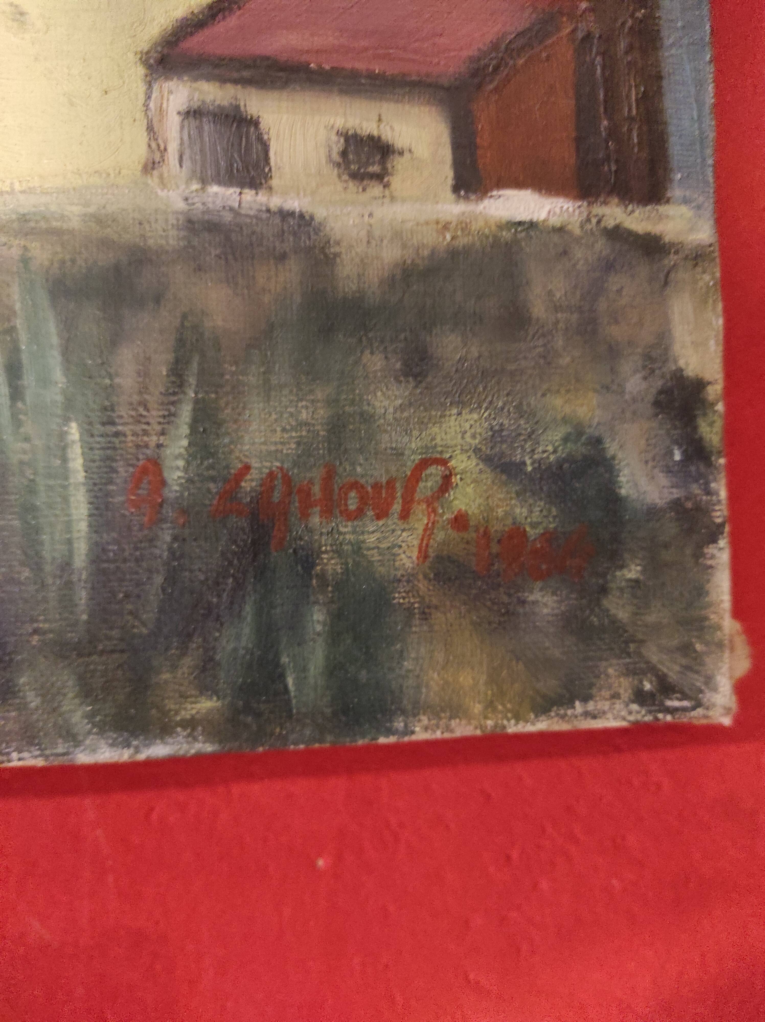 French vintage oil painting on canvas, signed A. Lahour, 1964