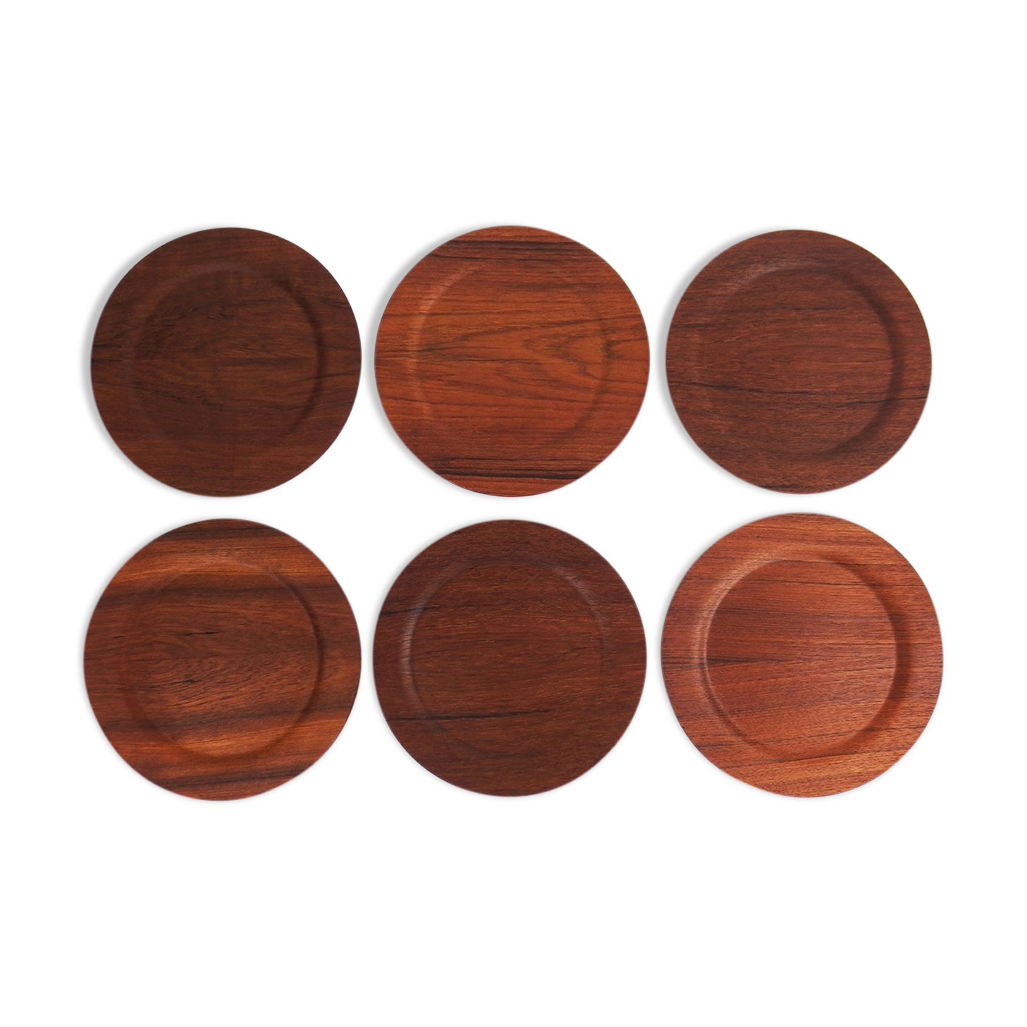 Set of six scandinavian teak plates