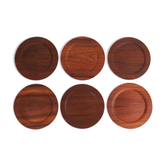 Lot de six assiettes en teck scandinaves