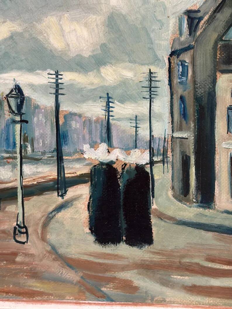 Original Swedish Oil on Panel – "Figures in the Street" by R. Eichburn – Signed – Dated 1936 – Framed – 47 × 39 cm (18.5" × 15.4")