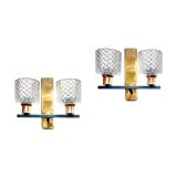Pair of wall sconces in gilded brass and textured glass