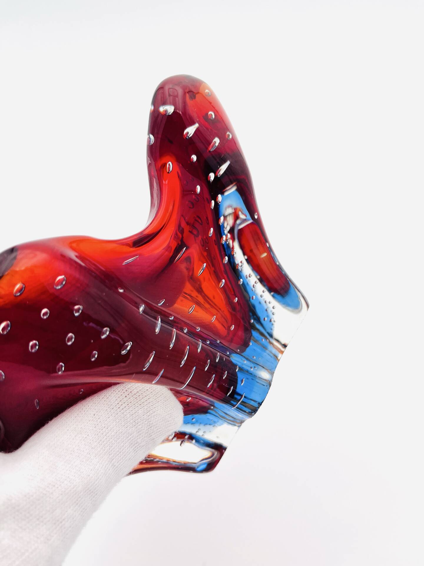 Murano Ashtray - Archimede Seguso - Bullicante - Red Blue Sommerso