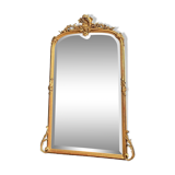 Antique mirror with pediments 141cm/80cm gilded with gold leaf, beveled ice