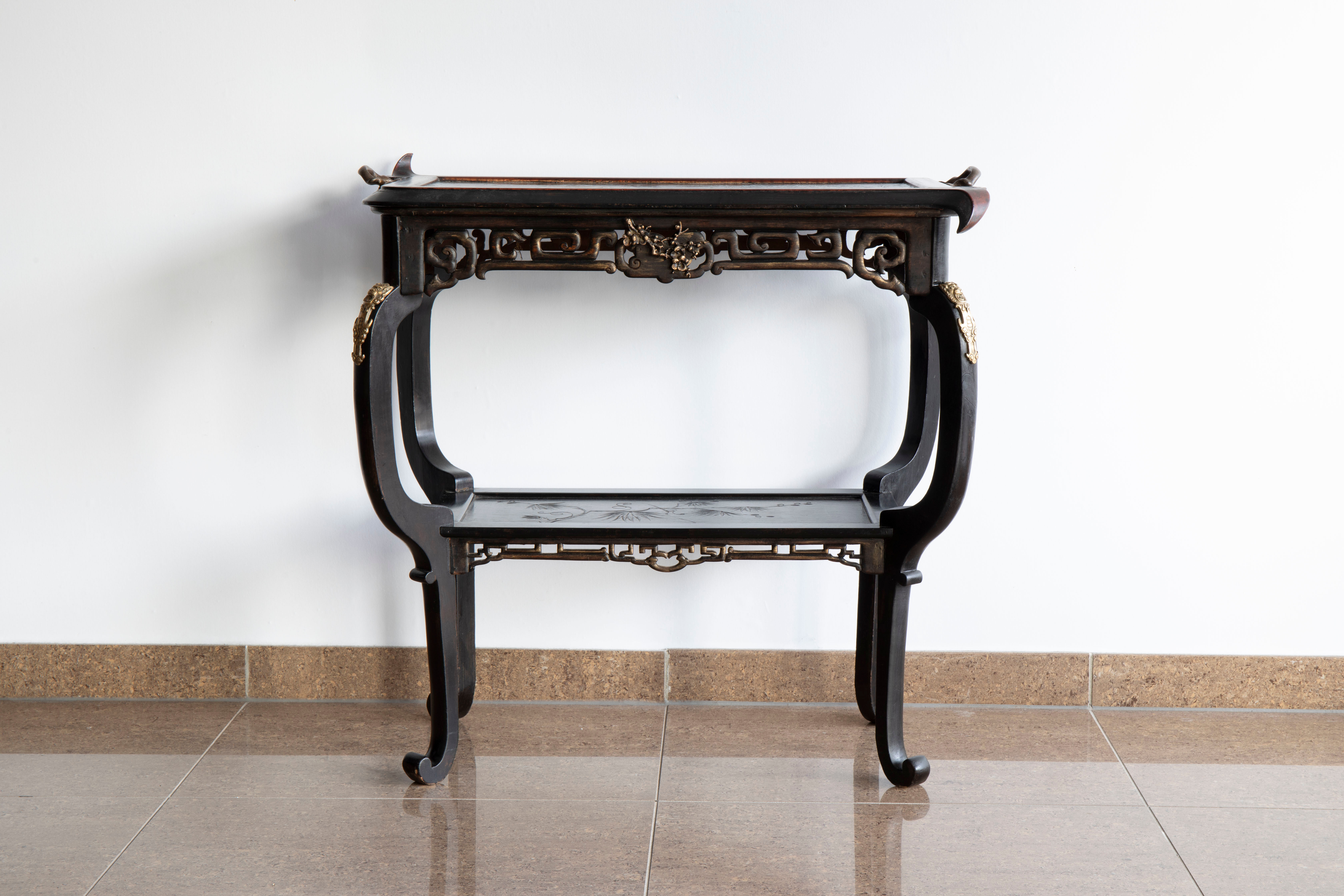 Japanese-style wooden side table mounted Gabriel Viardot
