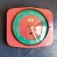 Vintage formica clock silent wall pendulum "FFR Morbier red green"
