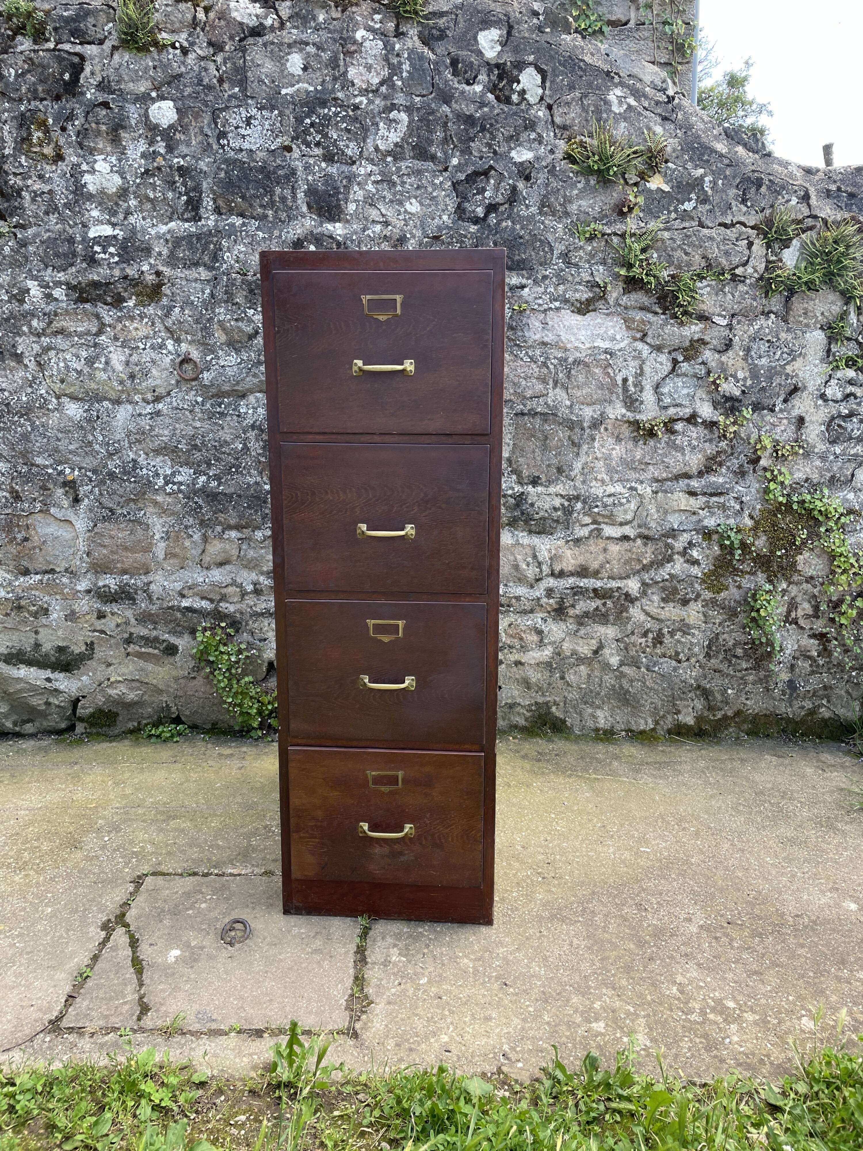 Meuble d'archives en bois, classeur 4 tiroirs 1950