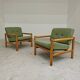Pair of chalet style armchairs in green fabric