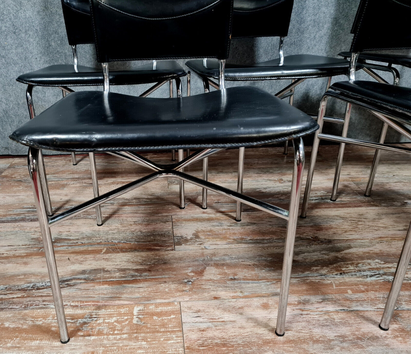 Series of 5 stamped chairs designed by Ross Litell for Matteo Grassi