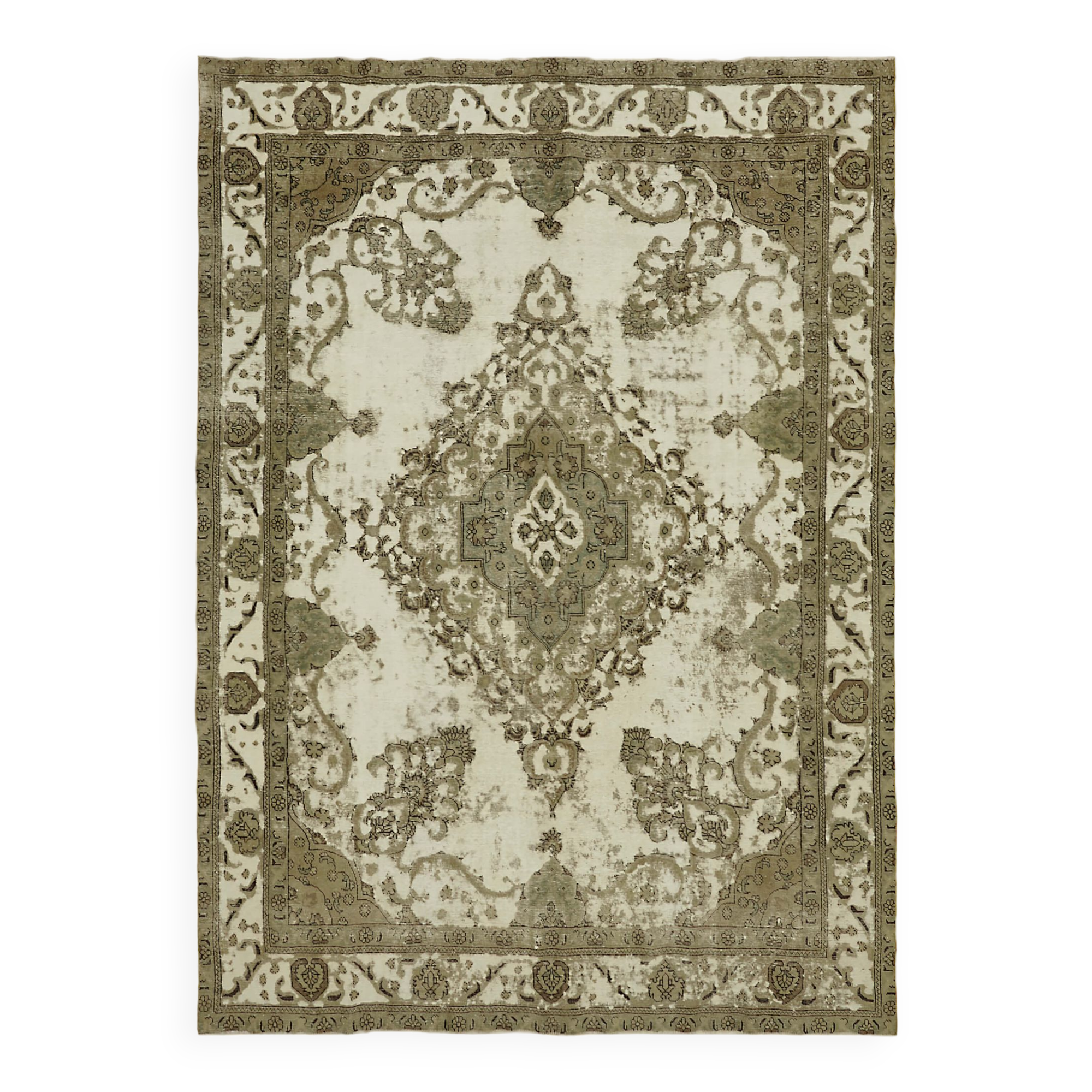 Handmade oriental unique 1980s 280 cm x 385 cm beige wool carpet