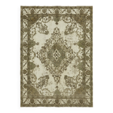 Handmade oriental unique 1980s 280 cm x 385 cm beige wool carpet