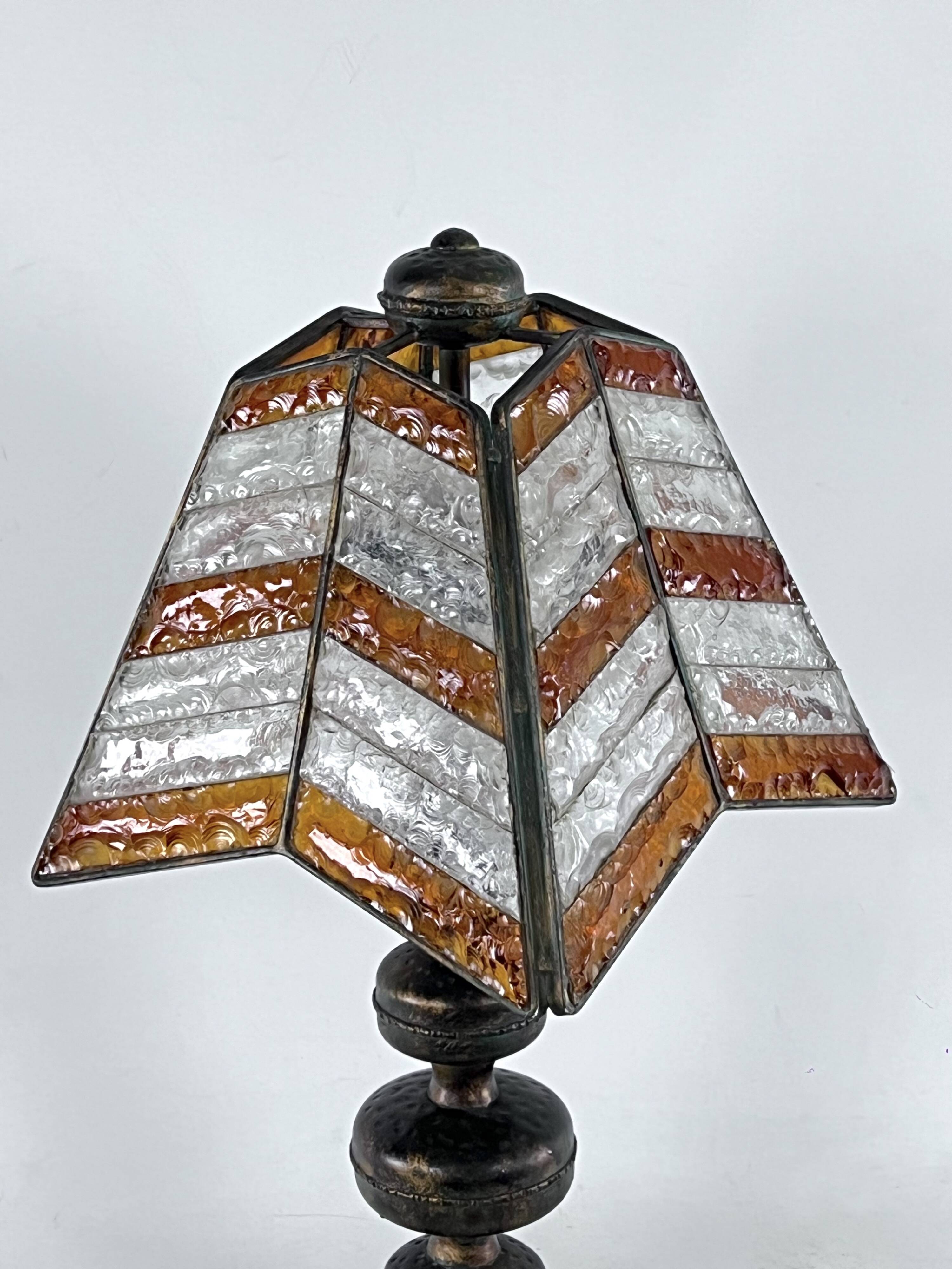 Monumental brutalist thick glass and metal table lamp by Longobard. Italy 1