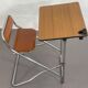 Vintage folding school desk with faux leather seat