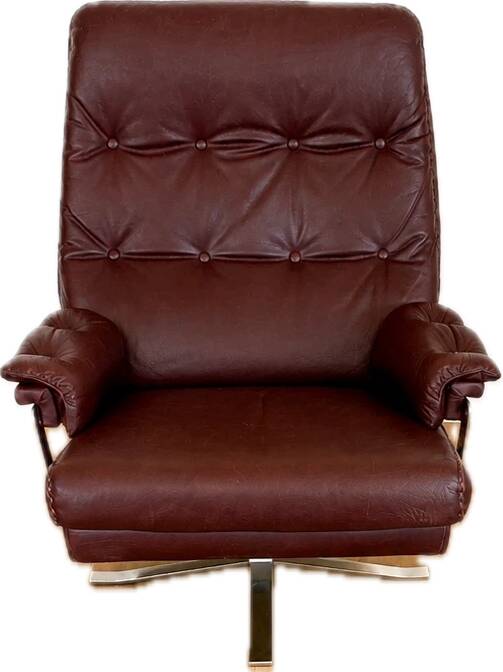 Vintage retro Arne Norell lounge chair & stool in burgundy leather