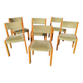 Set of 6 wooden chairs with velvet seat