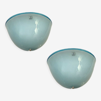 Appliques en verre de Murano bleu clair, années 1970, ensemble de 2
