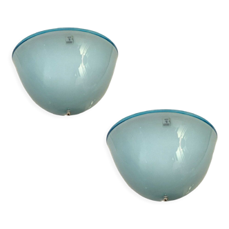 Appliques en verre de Murano bleu clair, années 1970, ensemble de 2