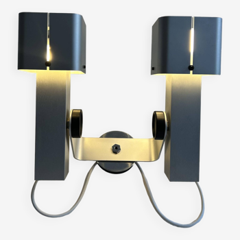 Vintage double wall lamp, aluminum and chrome metal, Etienne Fermigier Series F for Monix, 1972