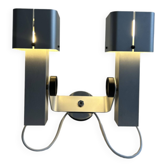 Vintage double wall lamp, aluminum and chrome metal, Etienne Fermigier Series F for Monix, 1972