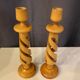 PAIR OF LEMON WOOD CANDLESTICKS CARVED INTO SPIRAL 1970s