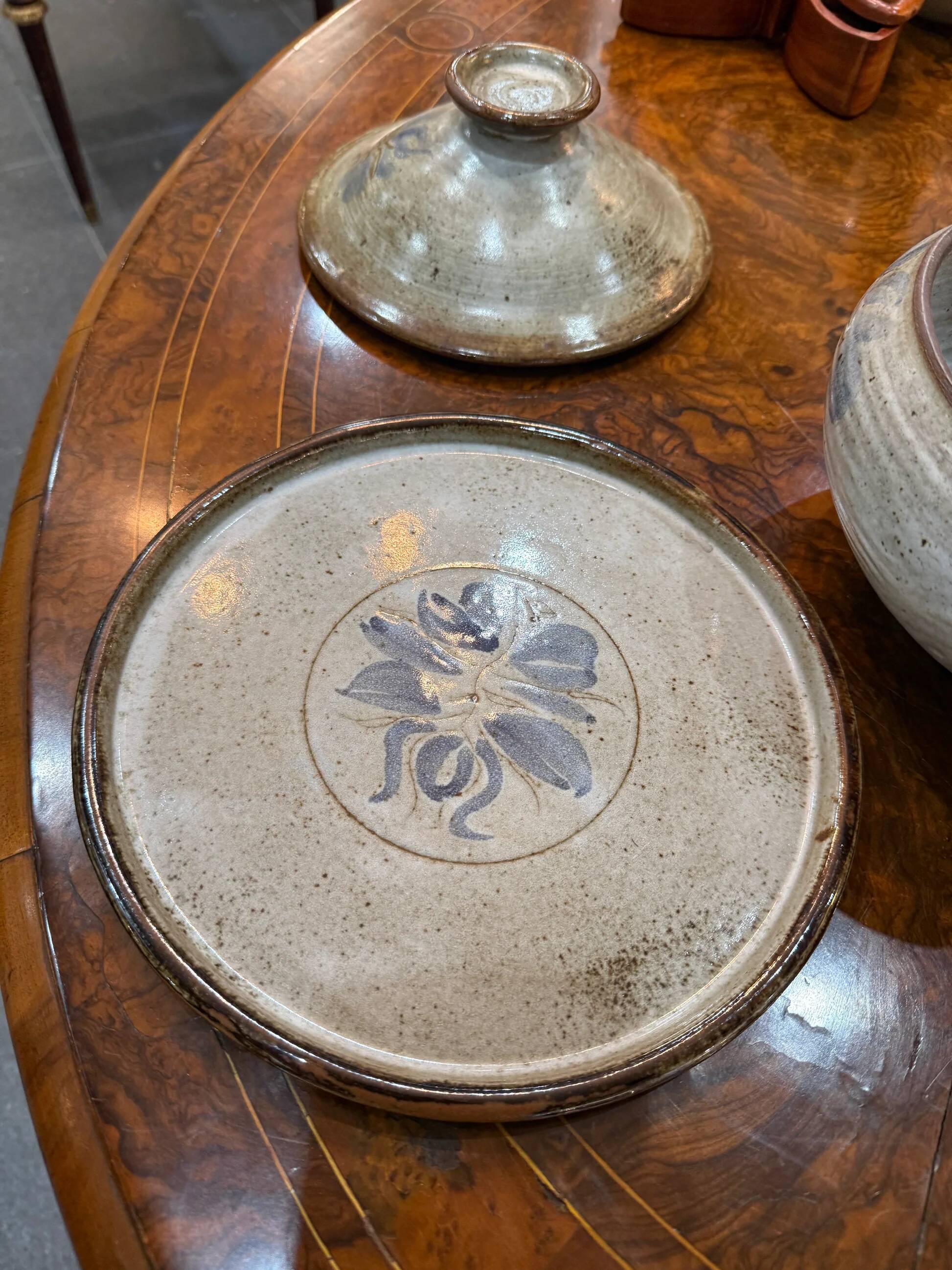Glazed stoneware soup tureen with lid and plate – French workshop – 20th century