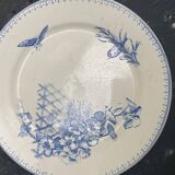 Collectible flat plate, ironstone, malaca, bird, butterfly and flower motif, made in France