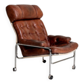 Leather and chrome-plated steel armchair, Sweden, 1960s/70s
