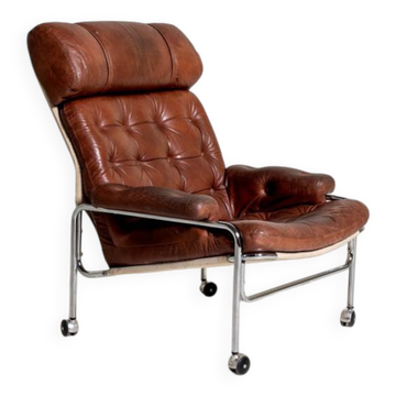 Leather and chrome-plated steel armchair, Sweden, 1960s/70s