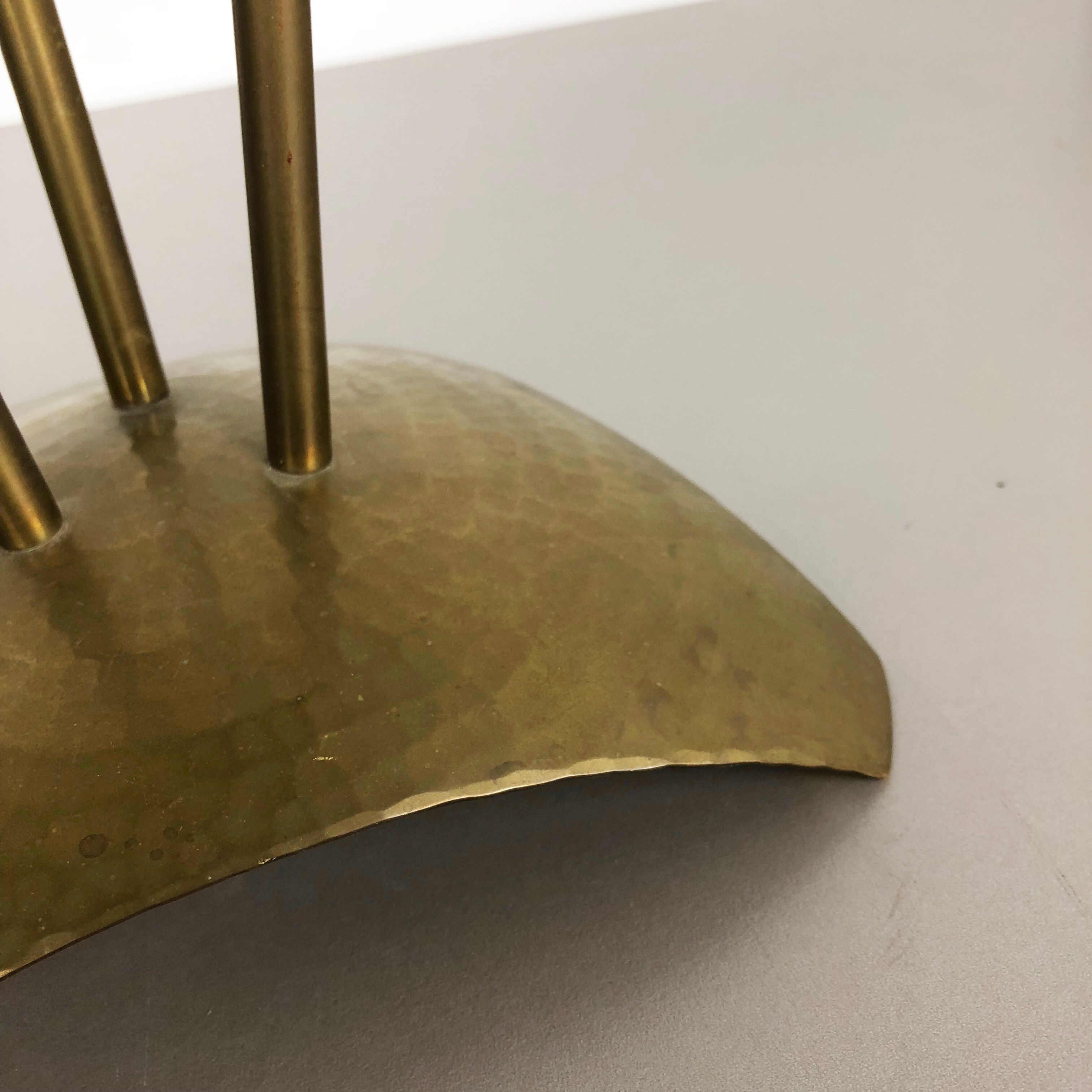 Modernist sculptural brutalist floor brass candleholder, Germany, 1950s