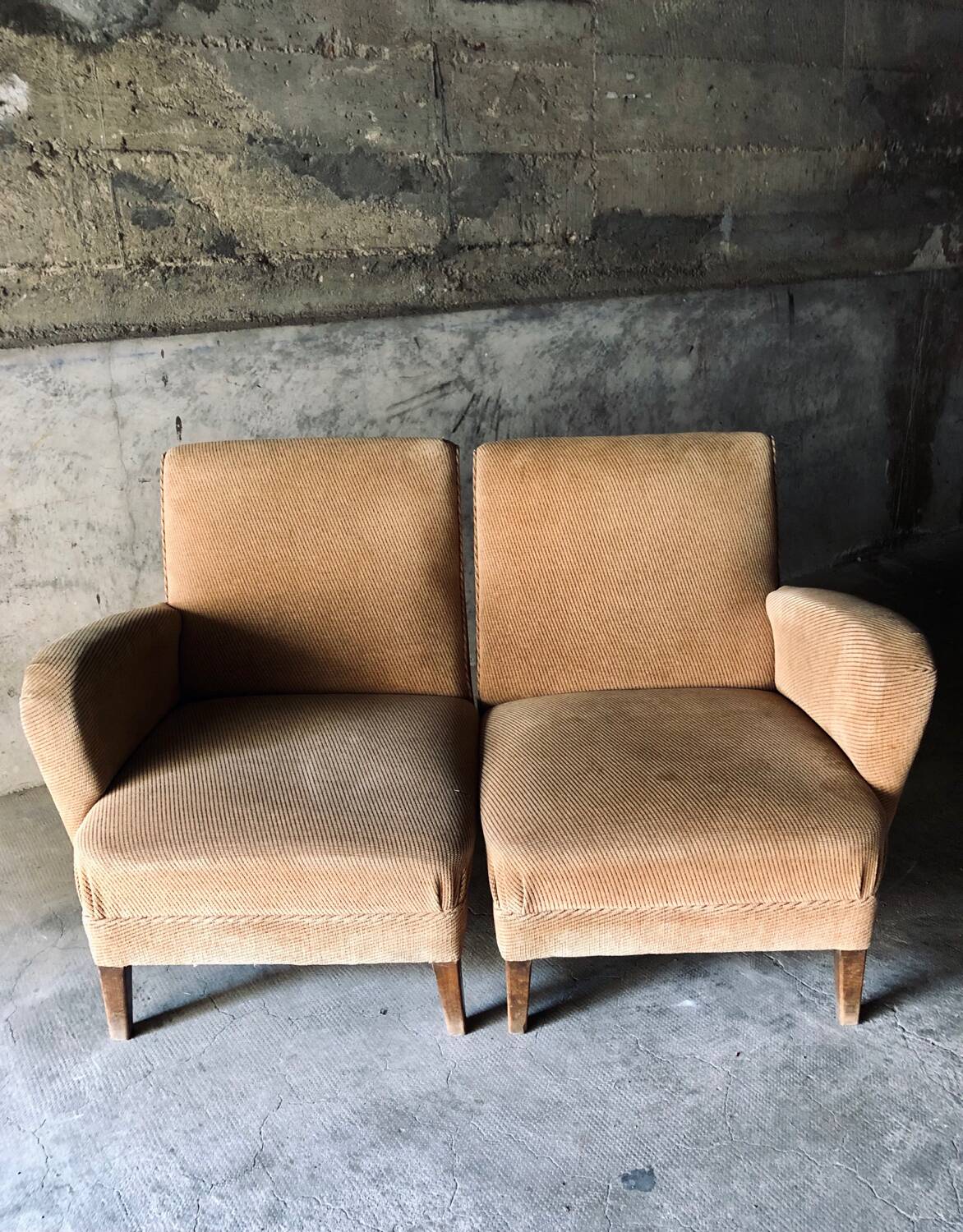 Armchair in wood and beige fabric, France 1940